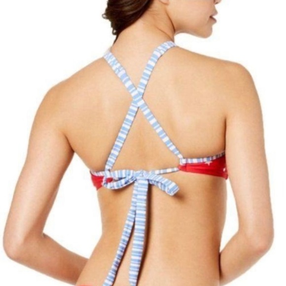 M NEW California Waves CA USA Flag Stars Bikini Top High Neck Americana NWOT - Picture 2 of 5